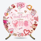 Lofaris Round Pink Candyland Sweetheart 1st Birthday Backdrop